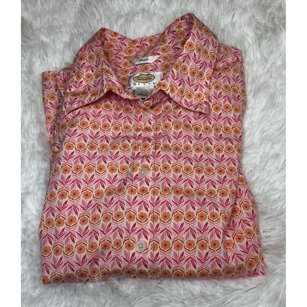 Vntg Talbots‎ Petite Lg Women's 3/4 Sleeve Button Down Geometric/floral Blouse